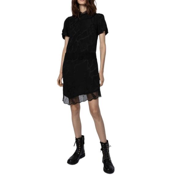 Zadig & Voltaire Roberts Jac Chains edgy silk dress, black lace asymmetrical XS - Picture 1 of 14